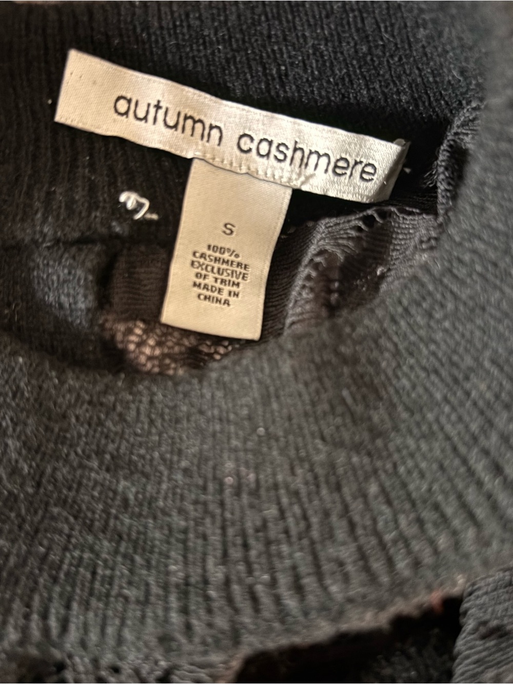 Autumn Cashmere Lace 100% Cashmere Sweater Sz Small Black Luxury - Picture 4 of 4